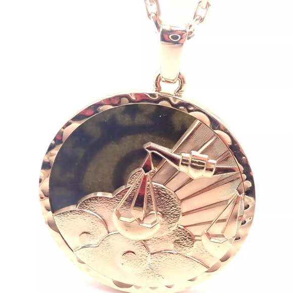 Van Cleef & Arpels Zodiaque18k Rose Gold Libra Pendant Obsidian Necklace Cert. - Picture 10 of 13
